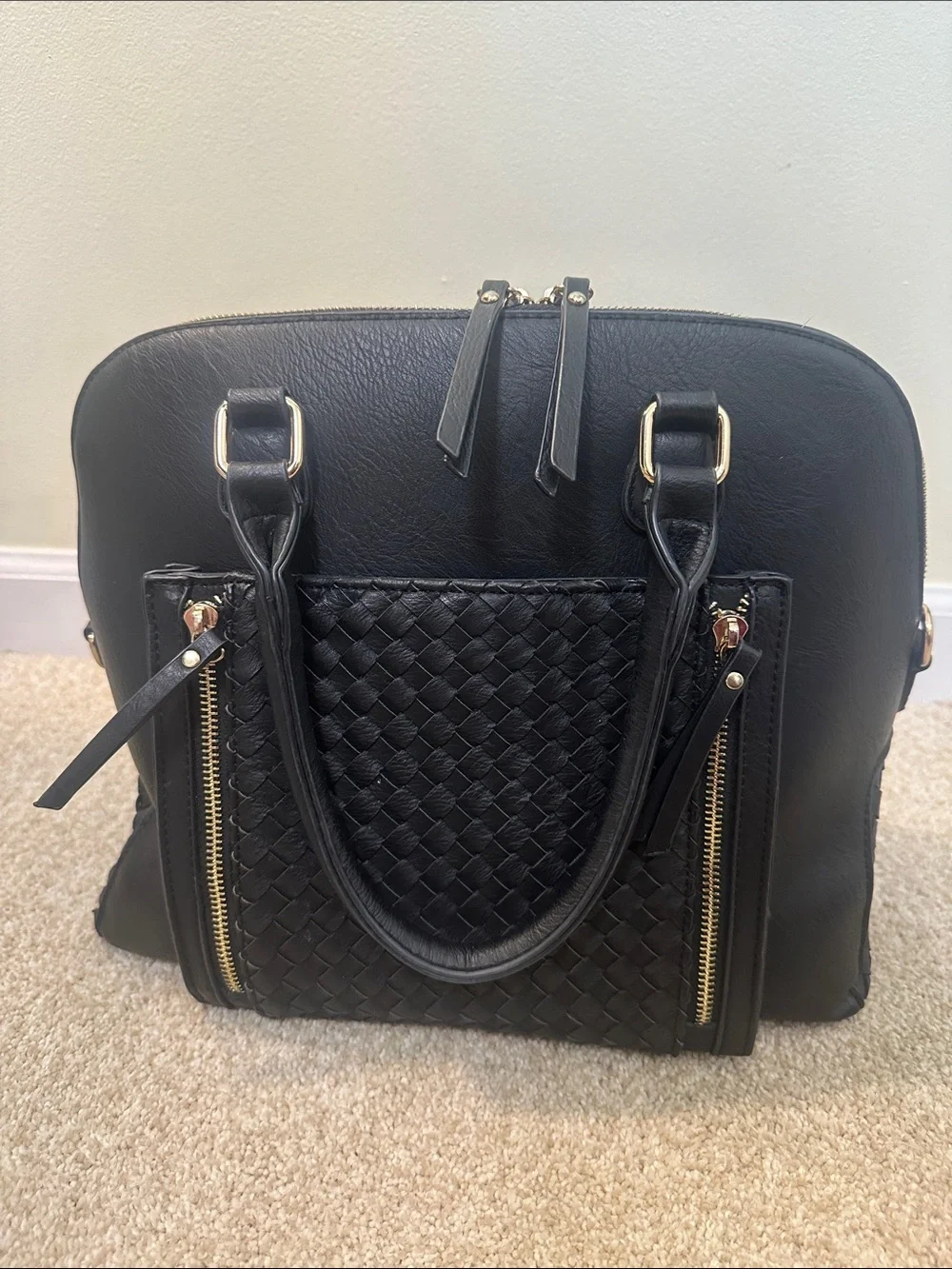 Black Woven Front Satchel Handbag - Women Bags